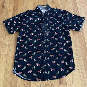 Christmas Shirt Mens L Corgis in Sweaters Button Up Navy MBX Holiday